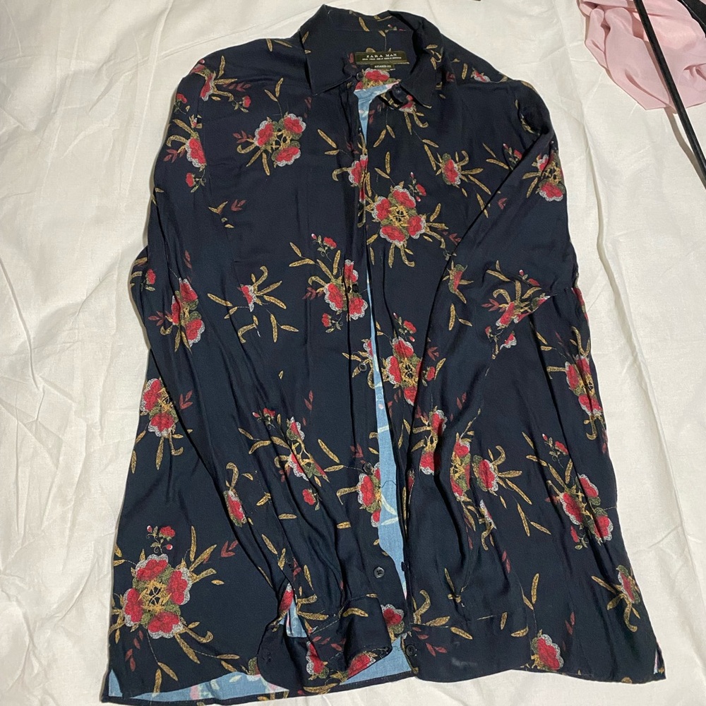 Zara men dark red floral design casual shirt